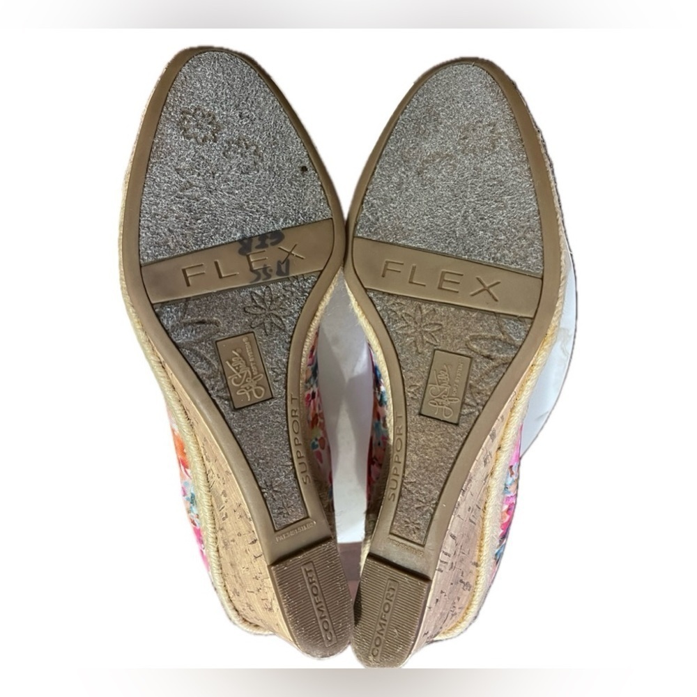 Life Stride Pink White Blue Floral Watercolor Cork Wedge Slip On High Heels 10M - Picture 12 of 13